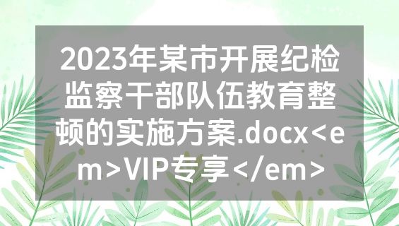 2023年某市开展纪检监察干部队伍教育整顿的实施方案.docx<em>VIP专享</em>