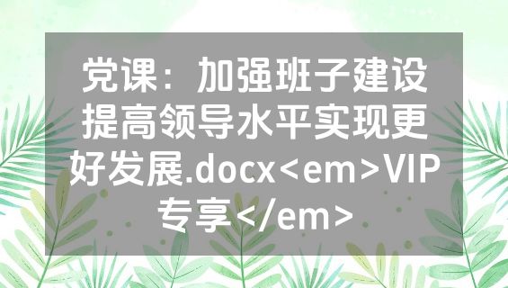 党课：加强班子建设提高领导水平实现更好发展.docx<em>VIP专享</em>