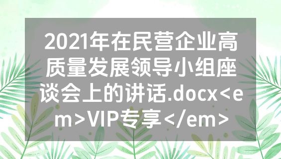 2021年在民营企业高质量发展领导小组座谈会上的讲话.docx<em>VIP专享</em>