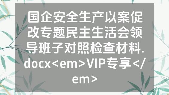 国企安全生产以案促改专题民主生活会领导班子对照检查材料.docx<em>VIP专享</em>