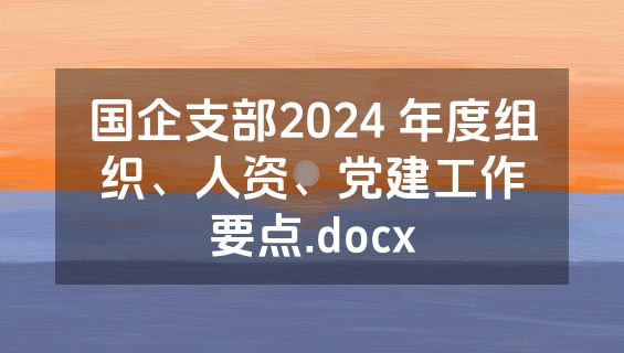 国企支部2024 年度组织、人资、党建工作要点.docx