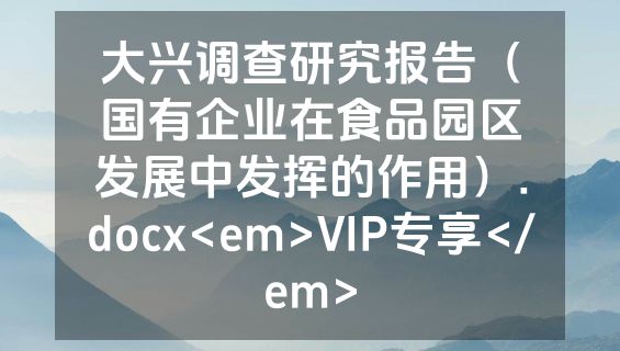 大兴调查研究报告（国有企业在食品园区发展中发挥的作用）.docx<em>VIP专享</em>
