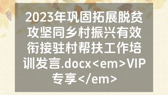 2023年巩固拓展脱贫攻坚同乡村振兴有效衔接驻村帮扶工作培训发言.docx<em>VIP专享</em>