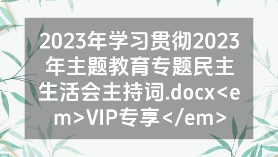 2023年学习贯彻2023年主题教育专题民主生活会主持词.docx<em>VIP专享</em>