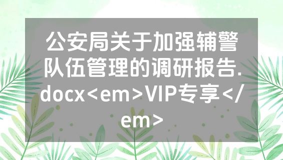 公安局关于加强辅警队伍管理的调研报告.docx<em>VIP专享</em>