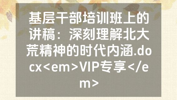 基层干部培训班上的讲稿：深刻理解北大荒精神的时代内涵.docx<em>VIP专享</em>