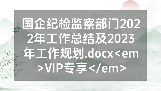 国企纪检监察部门2022年工作总结及2023年工作规划.docx<em>VIP专享</em>