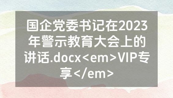 国企党委书记在2023年警示教育大会上的讲话.docx<em>VIP专享</em>