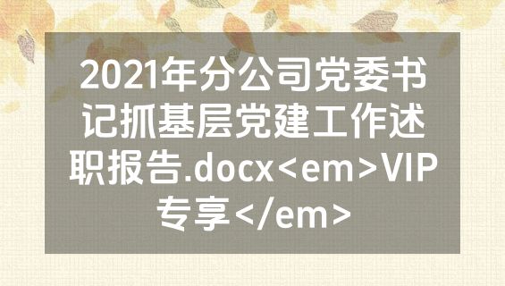 2021年分公司党委书记抓基层党建工作述职报告.docx<em>VIP专享</em>