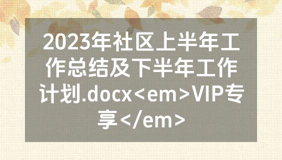 2023年社区上半年工作总结及下半年工作计划.docx<em>VIP专享</em>