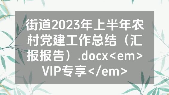 街道2023年上半年农村党建工作总结（汇报报告）.docx<em>VIP专享</em>