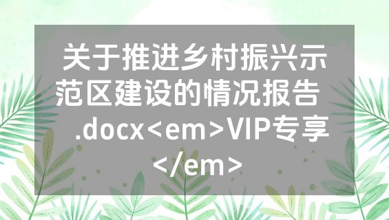 关于推进乡村振兴示范区建设的情况报告    .docx<em>VIP专享</em>