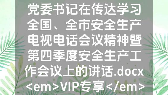 党委书记在传达学习全国、全市安全生产电视电话会议精神暨第四季度安全生产工作会议上的讲话.docx<em>VIP专享</em>