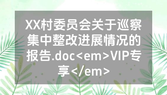 XX村委员会关于巡察集中整改进展情况的报告.doc<em>VIP专享</em>