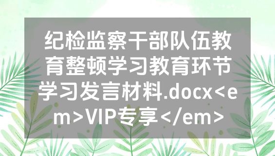 纪检监察干部队伍教育整顿学习教育环节学习发言材料.docx<em>VIP专享</em>