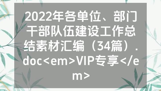2022年各单位、部门干部队伍建设工作总结素材汇编（34篇）.doc<em>VIP专享</em>