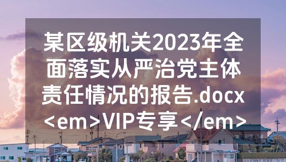 某区级机关2023年全面落实从严治党主体责任情况的报告.docx<em>VIP专享</em>