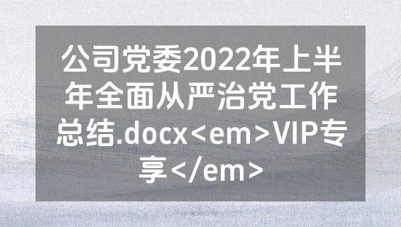 公司党委2022年上半年全面从严治党工作总结.docx<em>VIP专享</em>