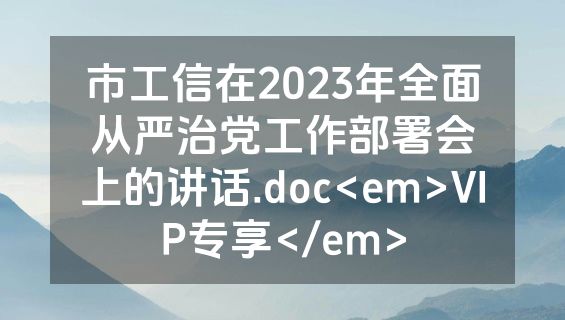 市工信在2023年全面从严治党工作部署会上的讲话.doc<em>VIP专享</em>