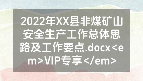 2022年XX县非煤矿山安全生产工作总体思路及工作要点.docx<em>VIP专享</em>