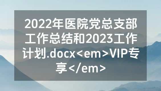 2022年医院党总支部工作总结和2023工作计划.docx<em>VIP专享</em>