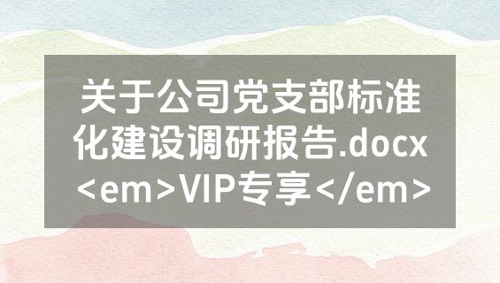 关于公司党支部标准化建设调研报告.docx<em>VIP专享</em>