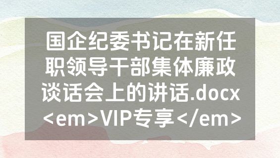 国企纪委书记在新任职领导干部集体廉政谈话会上的讲话.docx<em>VIP专享</em>