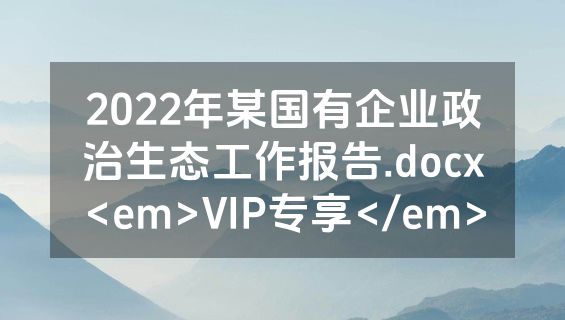2022年某国有企业政治生态工作报告.docx<em>VIP专享</em>