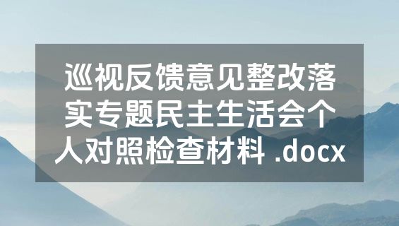 巡视反馈意见整改落实专题民主生活会个人对照检查材料 .docx