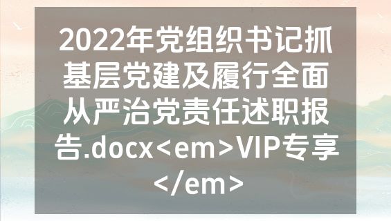 2022年党组织书记抓基层党建及履行全面从严治党责任述职报告.docx<em>VIP专享</em>