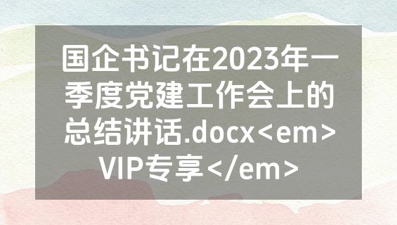 国企书记在2023年一季度党建工作会上的总结讲话.docx<em>VIP专享</em>