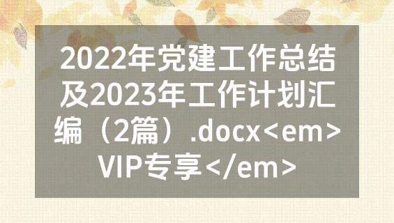 2022年党建工作总结及2023年工作计划汇编（2篇）.docx<em>VIP专享</em>