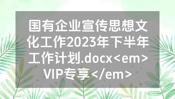 国有企业宣传思想文化工作2023年下半年工作计划.docx<em>VIP专享</em>