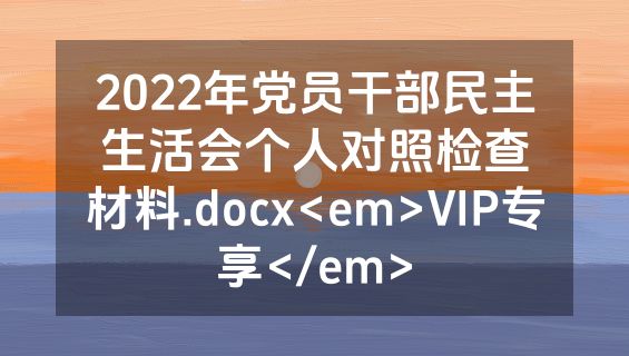 2022年党员干部民主生活会个人对照检查材料.docx<em>VIP专享</em>