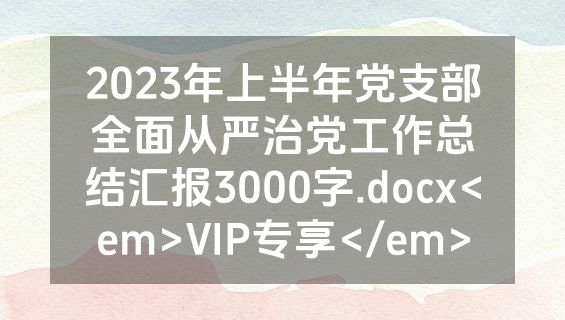 2023年上半年党支部全面从严治党工作总结汇报3000字.docx<em>VIP专享</em>