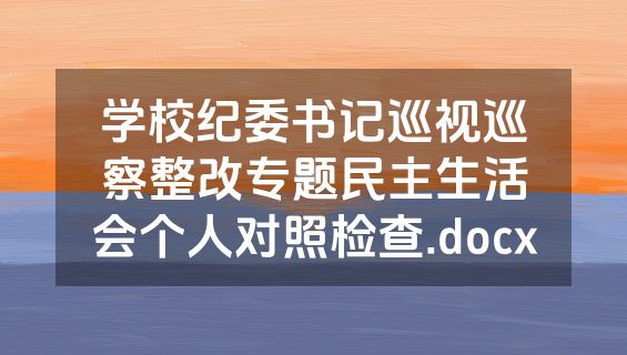学校纪委书记巡视巡察整改专题民主生活会个人对照检查.docx