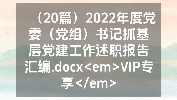 （20篇）2022年度党委（党组）书记抓基层党建工作述职报告汇编.docx<em>VIP专享</em>