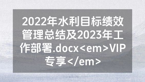 2022年水利目标绩效管理总结及2023年工作部署.docx<em>VIP专享</em>