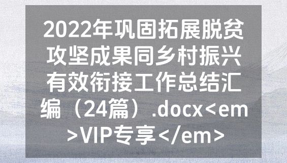 2022年巩固拓展脱贫攻坚成果同乡村振兴有效衔接工作总结汇编（24篇）.docx<em>VIP专享</em>
