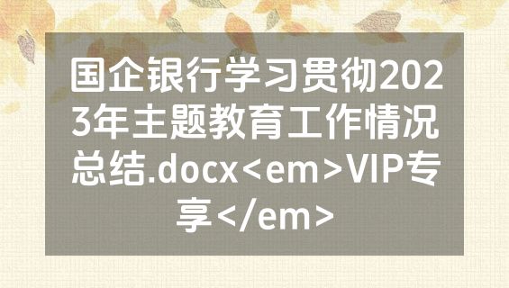 国企银行学习贯彻2023年主题教育工作情况总结.docx<em>VIP专享</em>
