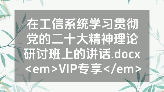 在工信系统学习贯彻党的二十大精神理论研讨班上的讲话.docx<em>VIP专享</em>