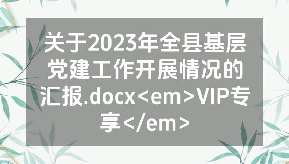 关于2023年全县基层党建工作开展情况的汇报.docx<em>VIP专享</em>