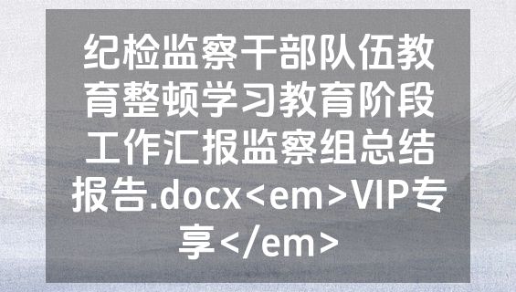 纪检监察干部队伍教育整顿学习教育阶段工作汇报监察组总结报告.docx<em>VIP专享</em>