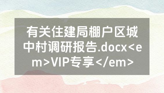 有关住建局棚户区城中村调研报告.docx<em>VIP专享</em>
