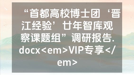“首都高校博士团‘晋江经验’廿年智库观察课题组”调研报告.docx<em>VIP专享</em>