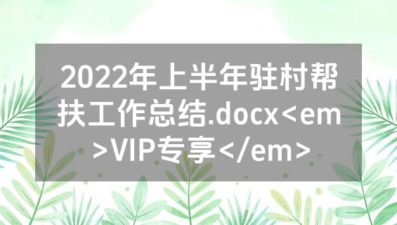 2022年上半年驻村帮扶工作总结.docx<em>VIP专享</em>