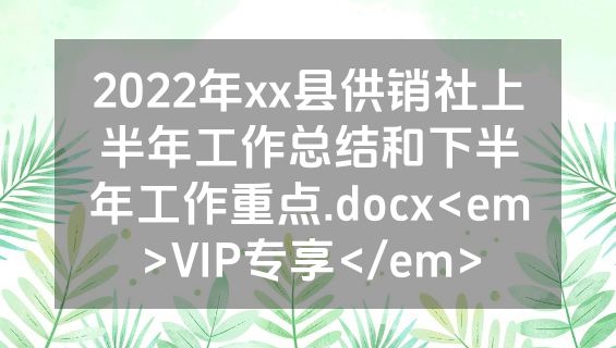 2022年xx县供销社上半年工作总结和下半年工作重点.docx<em>VIP专享</em>