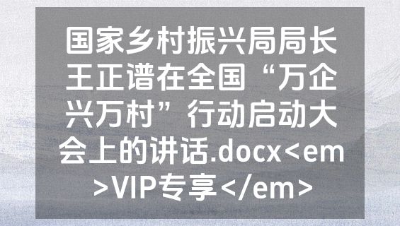 国家乡村振兴局局长王正谱在全国“万企兴万村”行动启动大会上的讲话.docx<em>VIP专享</em>
