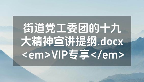 街道党工委团的十九大精神宣讲提纲.docx<em>VIP专享</em>