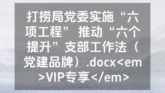 打捞局党委实施“六项工程” 推动“六个提升”支部工作法（党建品牌）.docx<em>VIP专享</em>